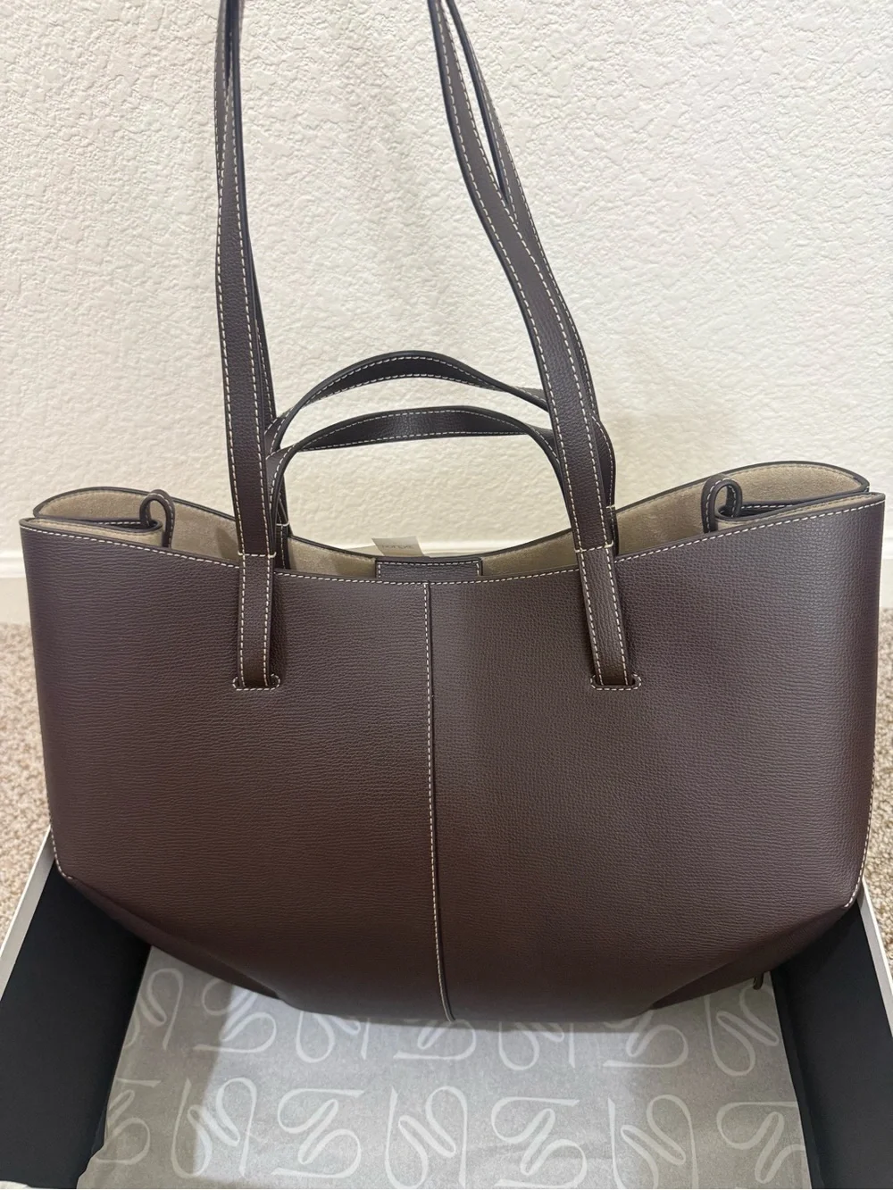 Polène Cyme Large Tote in Textured Ebony Brown Leather New & Never Used